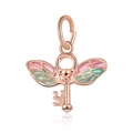 Rose gold wing key pendant with pink and green enamel and crystal for jewelry making - Rose Gold