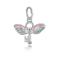 Key pendant with colorful enamel wings and silver finish for charm bracelets - Silver