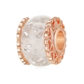 Rose gold heart-engraved glass bead charm with silver sequins for DIY bracelets - Rose Gold