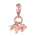 Rose gold airplane globe and pink heart suitcase charms for travel theme bracelet - Rose Gold