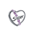 Pendentif cœur en argent poli avec gravure Sister et zircons roses et violets - EU 30