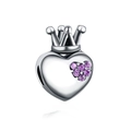 Détail du pendentif cœur en argent avec couronne et zircons violets pour bracelet DIY - EU 29