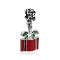 Charm a forma di pacco regalo in argento 925 con smalto rosso e fiocco verde - Stile Scatola Regalo di Natale (7)