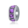 Perle charm en argent avec pierres violettes carrées et détails métalliques fins - US 6