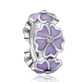 Charm floral en émail violet en argent 925 avec zircons brillants pour bracelet - US 7