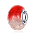 Red gradient resin bead with crackle texture and silver metal caps for DIY jewelry - Red White Crackle