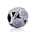 Perle ajourée marguerite violette en métal argenté pour bracelets et colliers DIY - US 12