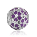 Perle fleur évidée en argent avec émail cœur violet et zircon pour bracelets DIY - US 13