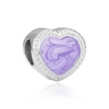 Perle de cœur en émail violet marbré pour bracelet avec finition argentée polie - US 14