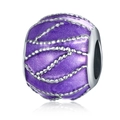 Perle ronde en émail violet avec lignes ondulées argentées pour création de bijoux - EU 21