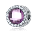 Perle de breloque en cristal violet avec motif argenté évidé et accents brillants - EU 25