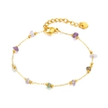 Gold bohemian chain bracelet with colorful irregular natural stones and lobster clasp - Gold