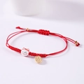 Verstelbare rode geweven armband met gelukskat bedel en gouden munt details - Zhaocai Stijl / Rood