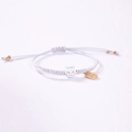 Verstelbare lichtblauwe geweven armband met witte keramische gelukskat en hanger - Zhaocai Stijl / Lichtblauw