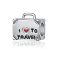 Travel suitcase charm pendant with I Love To Travel engraving for bracelets - Travel Suitcase (ENM826)
