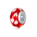 Abalorio de cristal rojo translúcido con corazones y núcleo de plata S925 para joyas - Cuenta de Vidrio de Corazón Degradado Rojo y Blanco (33)