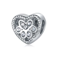 Charm a cuore in argento con impronta di zampa e cristalli brillanti per bracciali fai-da-te - Stile Cuore Zampa (CTB1029)