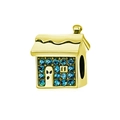Golden Christmas house charm with blue rhinestones and white ghost for DIY jewelry - Gold