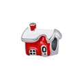 Abalorio de casa de nieve en plata 925 con esmalte rojo para pulseras y collares de bricolaje - Casa de Invierno (26)