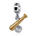 Baseball and bat charm pendant in gold and silver finish for sports themed jewelry - Gold And Silver Baseball Set