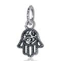 Colgante mano de Fátima étnico con ojo turco y luna en plata antigua de estilo bohemio - Plata antigua