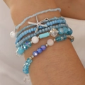 Böhmisches mehrlagiges Perlenarmband-Set mit blauen Kristallen und Seestern-Anhänger - Blau