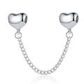 Sicherheitskette aus poliertem S925 Sterlingsilber mit Doppelherz für DIY Armbänder - Silber