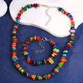 Buntes Böhmisches Set aus Halskette und Armband mit unregelmäßigen Edelstein-Splittern - Halskette und Armband Set / bunt