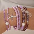 Boho mehrlagiges lila Perlenarmband-Set mit Seestern-Anhänger und weißer Perle - Lila