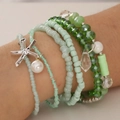 Bracelet de style bohème multicouche avec perles vertes et pendentif étoile de mer - Vert