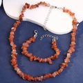 Boho-Set aus Halskette und Armband mit unregelmäßigen orange-roten Karneol-Steinen - Halskette und Armband Set / Roter Achat