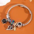Bracciale fai-da-te con ciondoli a forma di elefante e cuore, perline e nappe da donna - Nero