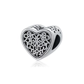 Abalorio de corazón hueco en plata S925 con oxidación negra y textura de puntos plata - Estilo de Corazón Hueco (ZAB336) / Plata Antigua