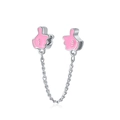 Rosa Emaille Daumen hoch Sicherheitskette Anhänger in Silber für DIY Armband - Silber + Rosa