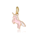 Vue détaillée du pendentif licorne en émail rose et blanc avec finition métal doré - Rose