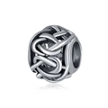 Cuenta espaciadora bohemia de metal plateado calado con diseño esférico tejido para joyería DIY - Bola Hueca de Nudo Celta / Plata antigua