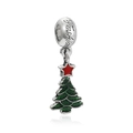 Detailansicht grüner Emaille-Weihnachtsbaum-Anhänger mit rotem Stern auf Silberperle - Grüner Emaille Weihnachtsbaum mit Rotem Stern (14)