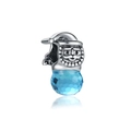 Christmas Santa charm with blue faceted crystal ball bead in silver finish - Santa Claus Blue Crystal