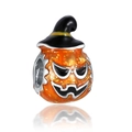 Charm citrouille d'Halloween avec chapeau de sorcier et émail orange sur métal argenté - Style Citrouille Chapeau de Sorcier (ENM726)