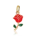 Exquisito colgante de rosa roja 3D en metal dorado con hojas verdes para joyería DIY - Estilo rosa de esmalte (30)