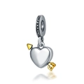 Cupid arrow and silver heart pendant with black stone-encrusted bail and mirror finish - Cupid's Arrow Heart