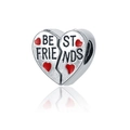 Ασημένιο S925 κρεμαστό καρδιά Best Friends με κόκκινο σμάλτο για βραχιόλια DIY - Σπασμένη Καρδιά (BEST FRIENDS)