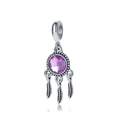 Ethnic dreamcatcher charm with purple gemstone and silver feather pendants for DIY bracelets - Purple