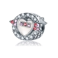 Silver-plated heart charm bead with white enamel and colorful crystals for jewelry making - Arrow Through Heart Style (ENM796)