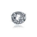 Floral S925 sterling silver bead with faceted clear gemstone and sparkling petals - Clear White