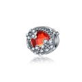 Floral charm with red faceted stone and white zircons in 925 silver finish - Red