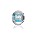 Blue glitter glass charm bead with silver core for DIY jewelry making and bracelets - Light Blue