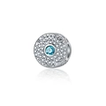 Exquisiter silberfarbener runder Perlenanhänger mit seeblauem Edelstein und Zirkonia-Akzenten - Blau