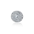 Funkelnder Silber-Charm mit Zirkonia-Besatz und hohl gravierter Seite für Armbänder - Weiß