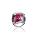 Sparkling pink sequin glass charm bead with silver metal core for DIY bracelets - Rose Red